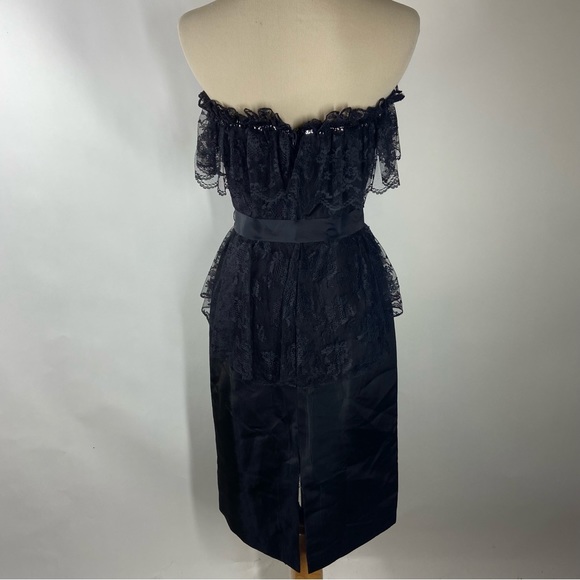 Vintage Jolie Madame Size 5/6 Small? Strapless Dress Floral Lace Black Sequin - Picture 6 of 11
